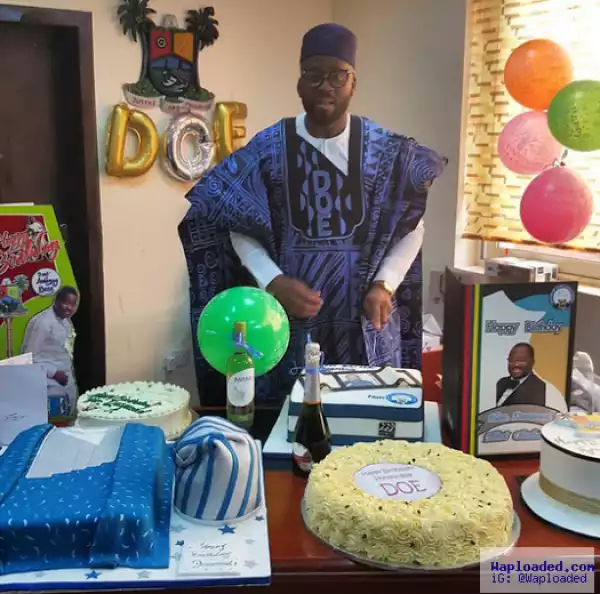 Photo: Desmond Elliot Receives Huge Surprise From His Staff As He Turns A Year Older Today
